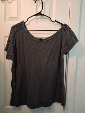 torrid Charcoal Crochet-Trim Short Sleeve Tee